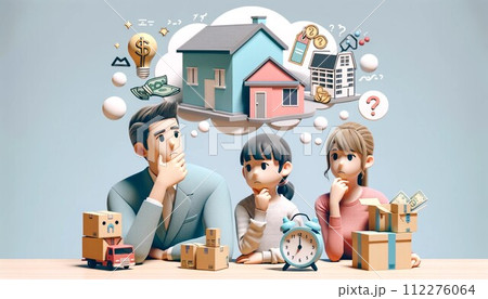 家の売却および購入に悩む家族 112276064