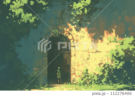 【AI生成画像・AIイラスト】遺跡と扉 112276400