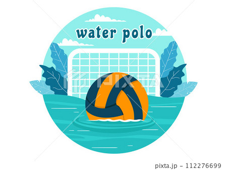 Water Polo Sport Vector Illustration with Player Playing to Throw the Ball on the Opponent's Goal in the Swimming Pool in Flat Cartoon Background 112276699