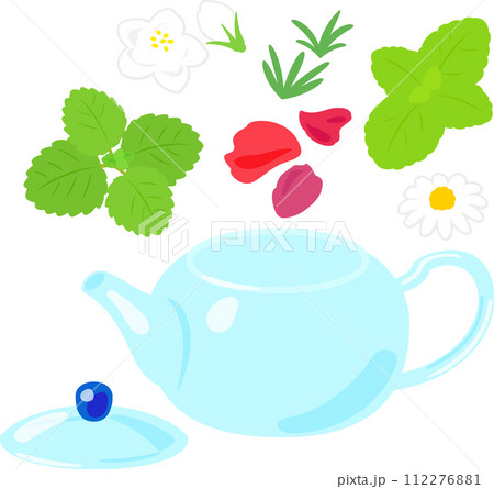 いろいろなハーブとティーポット、ハーブティー いろいろなハーブとティーポット、ハーブティー 112276881