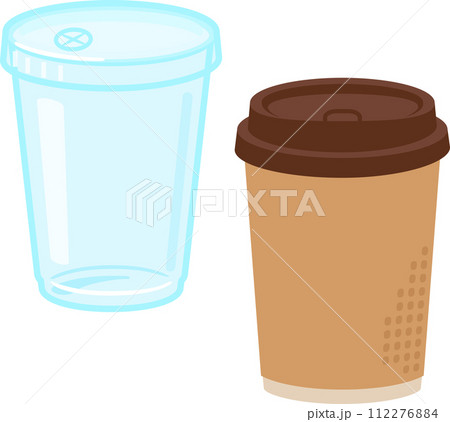 蓋付きのプラスチックカップと紙コップ 112276884
