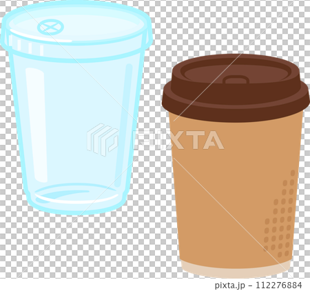 蓋付きのプラスチックカップと紙コップ 112276884
