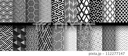 Geometric set of seamless black and white patterns. Simple vector graphics 112277147