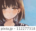 見つめる女学生の手描きイラスト 112277318