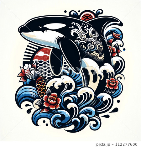 シャチ和柄　Orca Japanese Style Pattern ⑧ 112277600