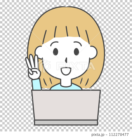 一位女士在筆記型電腦前表演三件套的插圖 一位女士在筆記型電腦前表演三件套的插圖 112278477