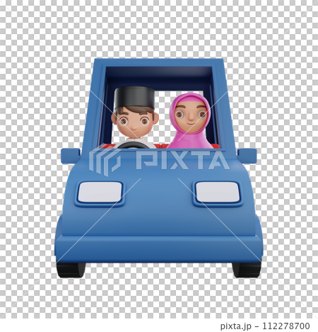 3D Illustration of Muslim character going back to their hometown 3D Illustration of Muslim character going back to their hometown 112278700