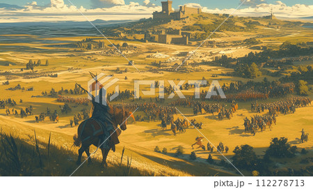 大軍を見下ろす軍隊の将 112278713