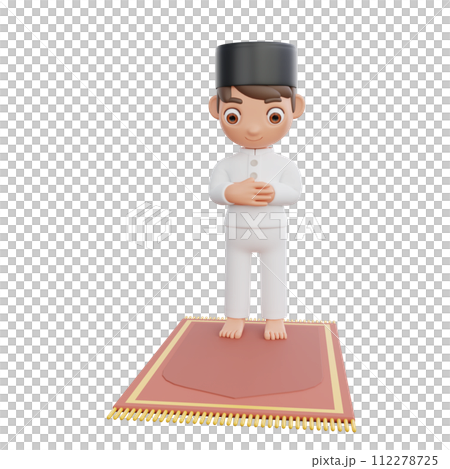 3D Illustration of Muslim character performing prayer movements 3D Illustration of Muslim character performing prayer movements 112278725