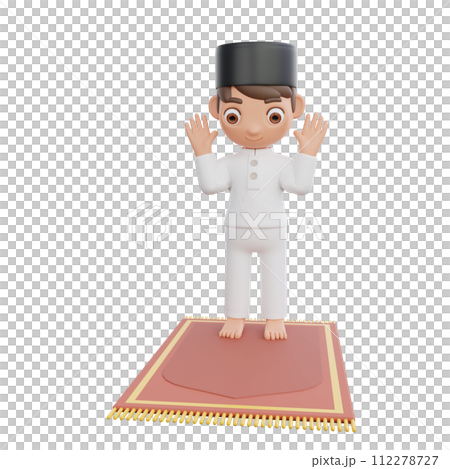 3D Illustration of Muslim character performing prayer movements 3D Illustration of Muslim character performing prayer movements 112278727