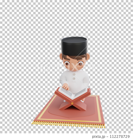 3D Illustration of Muslim character reading the Quran 3D Illustration of Muslim character reading the Quran 112278729
