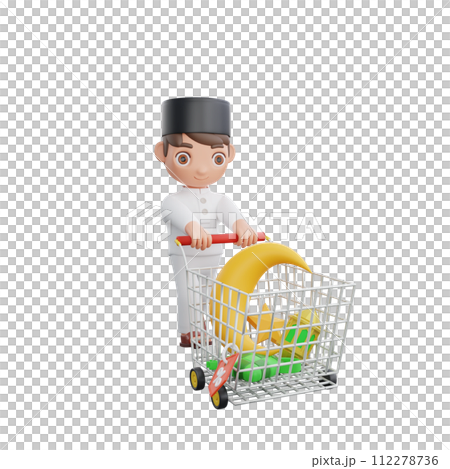 3D Illustration of Muslim character shopping for Eid 3D Illustration of Muslim character shopping for Eid 112278736