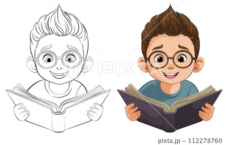 Joyful Boy Reading a Book Illustration Joyful Boy Reading a Book Illustration 112278760