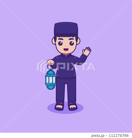 Vector illustration of a character holding a lantern. Ramadan Kareem design concept 112278766