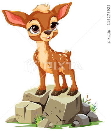 Adorable Fawn Standing on a Rock 112278923