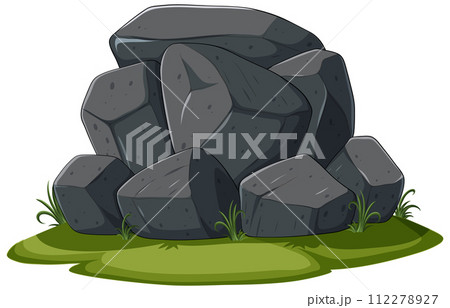 Cartoon Stone Boulders on Grass 112278927