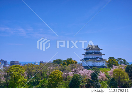 春の神奈川県小田原市の小田原城を八幡山古郭東曲輪跡から見る 112279211