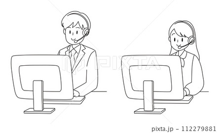 ヘッドセットを装着してパソコンに向かう男女 112279881