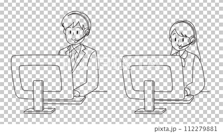 ヘッドセットを装着してパソコンに向かう男女 112279881