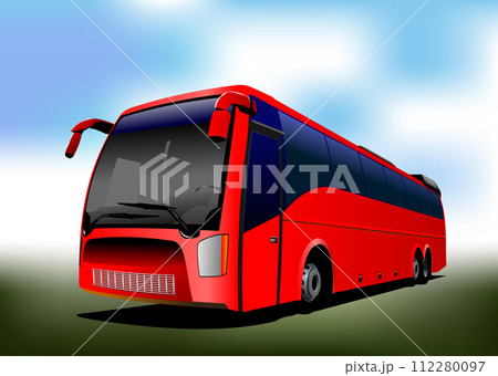 Red  tourist or City bus on the road. Coach. Vector 3d illustration 112280097