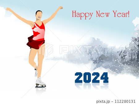 2024 color vector 3d illustration for designers with figure skating girl image 112280131