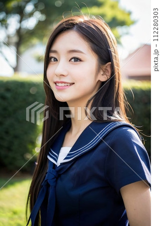 笑顔のかわいい女子高生 112280303
