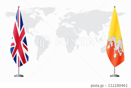 United Kingdom and Bhutan flags for official meeting United Kingdom and Bhutan flags for official meeting 112280461