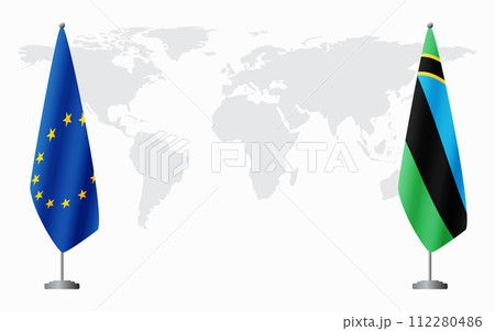 European Union and Zanzibar flags for official meeting 112280486