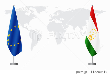 European Union and Tajikistan flags for official meeting 112280519