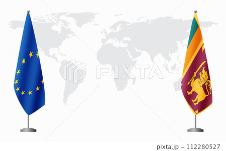 European Union and Sri Lanka flags for official meeting 112280527