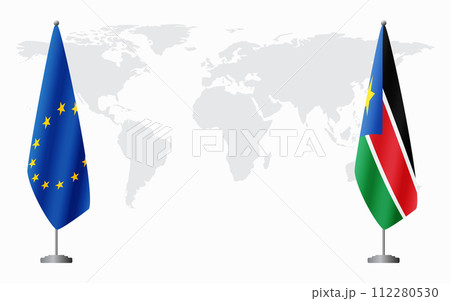 European Union and South Sudan flags for official meeting European Union and South Sudan flags for official meeting 112280530