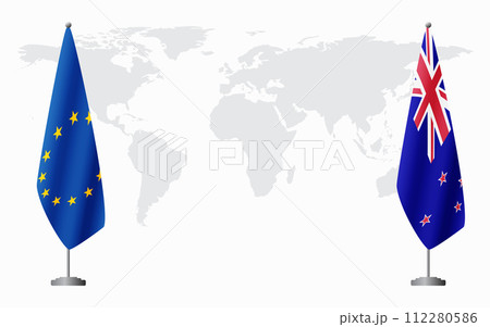 European Union and New Zealand flags for official meeting 112280586