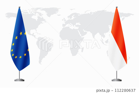 European Union and Indonesia flags for official meeting European Union and Indonesia flags for official meeting 112280637