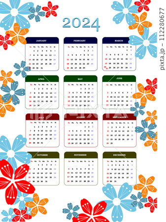 2024 calendar. 3d color vector illustration 2024 calendar. 3d color vector illustration 112280677