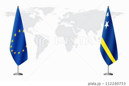 European Union and Curacao flags for official meeting 112280753