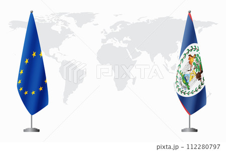 European Union and Belize flags for official meeting 112280797