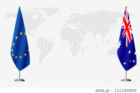 European Union and Australia flags for official meeting 112280809