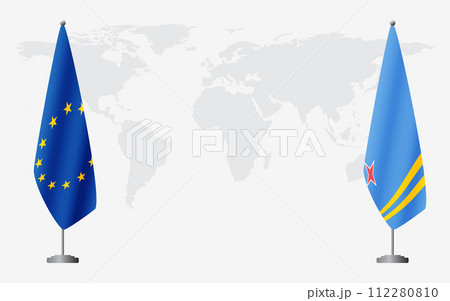 European Union and Aruba flags for official meeting 112280810