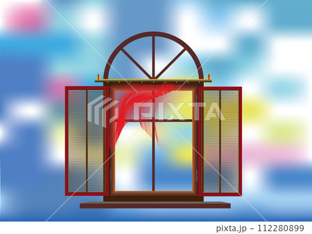 Exposed window with flutter brise-bises. Color vector illustartion Exposed window with flutter brise-bises. Color vector illustartion 112280899