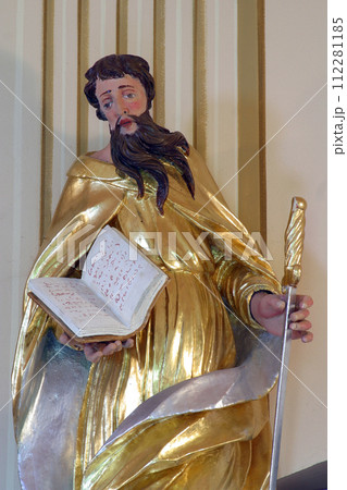Saint Paul, statue on the  altar in the Chapel of Saint Isidore and Saint Roch in Komor Zacretski, Croatia 112281185