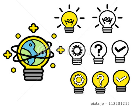 Earth and Bulb Illustration - Line Icon Earth and Bulb Illustration - Line Icon 112281213