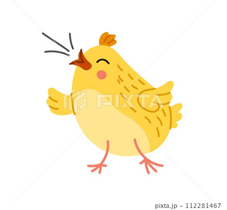 Adorable chick cartoon character tweeting joyfully with closed eyes and tiny beak, overflowing with cuteness and spreads cheer at farm or livestock. Isolated cute and funny little chicken singing Adorable chick cartoon character tweeting joyfully with closed eyes and tiny beak, overflowing with cuteness and spreads cheer at farm or livestock. Isolated cute and funny little chicken singing 112281467