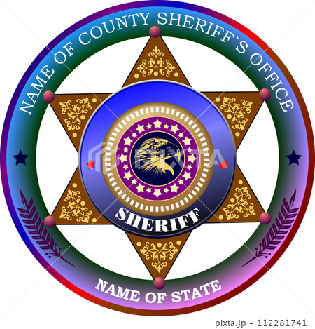 Sheriff's badge on a white background. 3d vector illustration 112281741