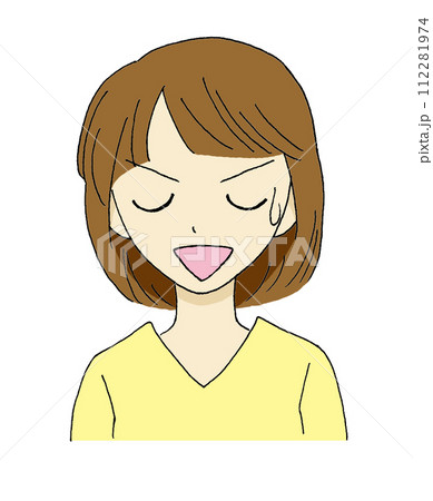呆れた表情で笑う女性のイラスト 112281974