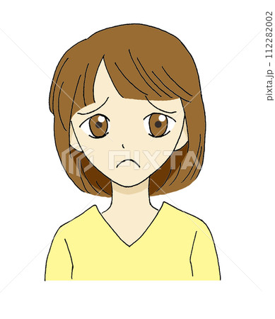 悲しそうな表情の女性のイラスト 112282002