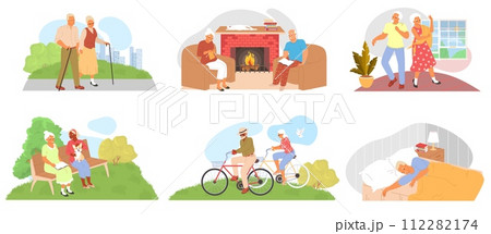 Elderly people leisure time vector illustration scene set 112282174