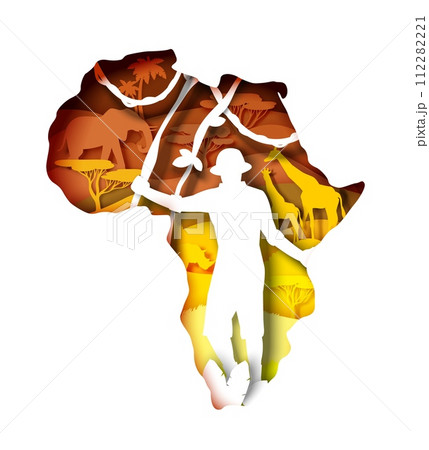Africa travel poster with paper cut african continent Africa travel poster with paper cut african continent 112282221