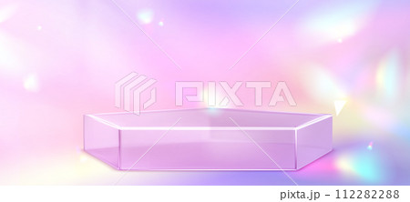 Glass transparent pentagon product podium Glass transparent pentagon product podium 112282288