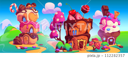 Candy land with fantasy dessert houses Candy land with fantasy dessert houses 112282357