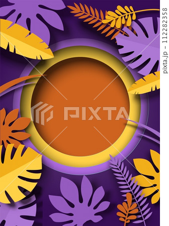 Colorful tropical leaves papercut background 112282358